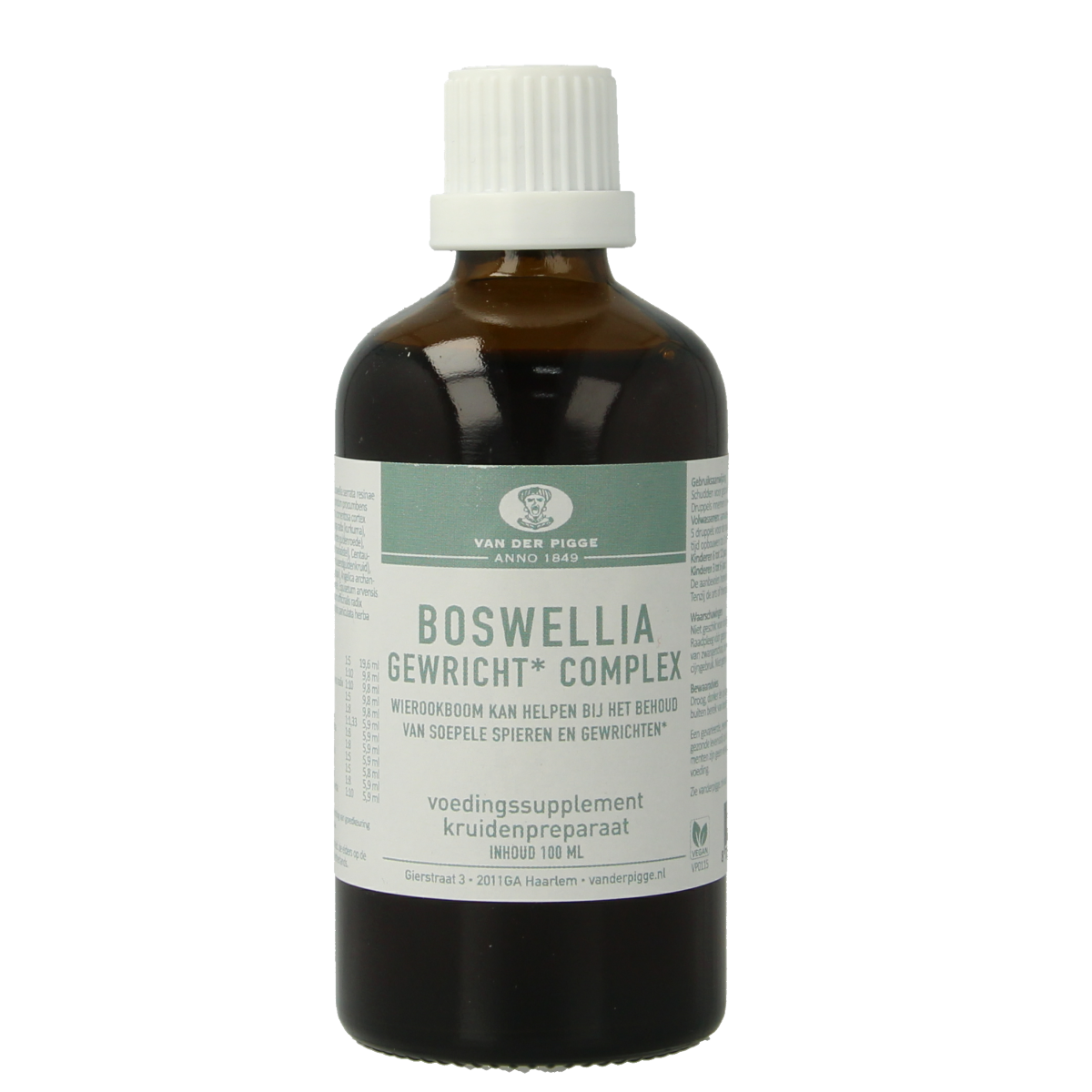 Van der Pigge Boswellia gewricht complex supplement in 100ml bottle, herbal joint support product by van der Pigge