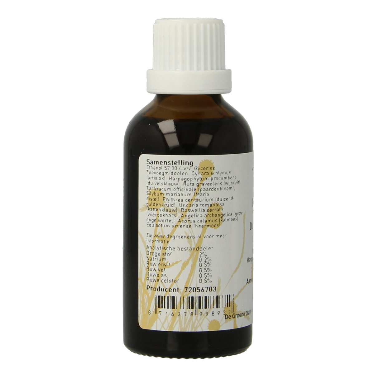Groene Os Duivelsklauw complex voedingssupplement voor hond en kat, 50 ml fles, natuurlijke dierverzorging product.
