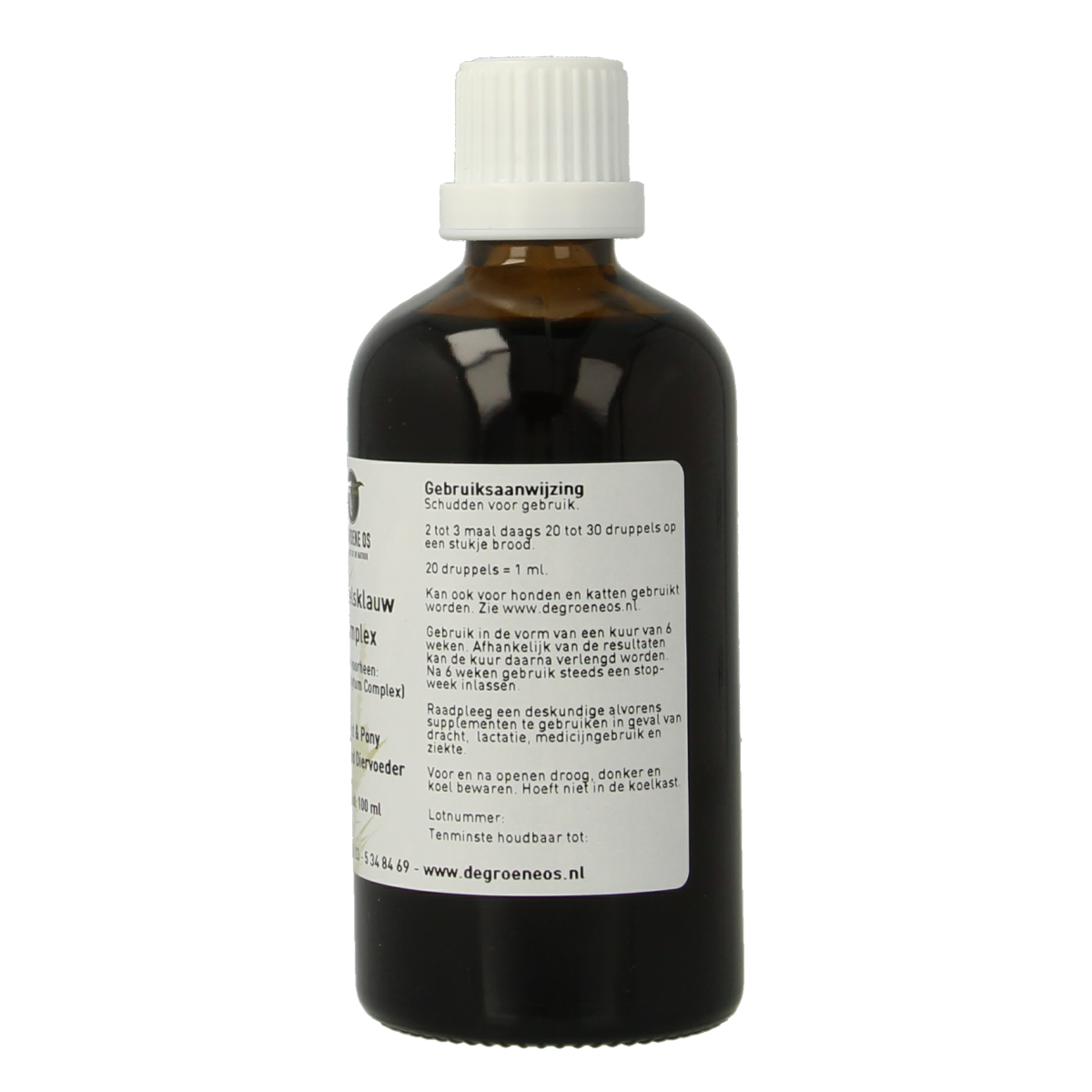 Groene Os Duivelsklauw complex voedingssupplement voor paard en pony, 100 ml fles, natuurlijke diergezondheid ondersteuning