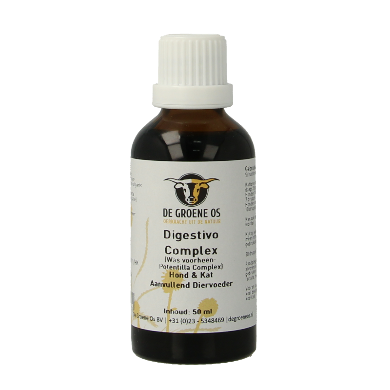 Groene Os Digestivo complex voedingssupplement voor hond en kat in 50 ml fles, ondersteunt spijsvertering bij huisdieren