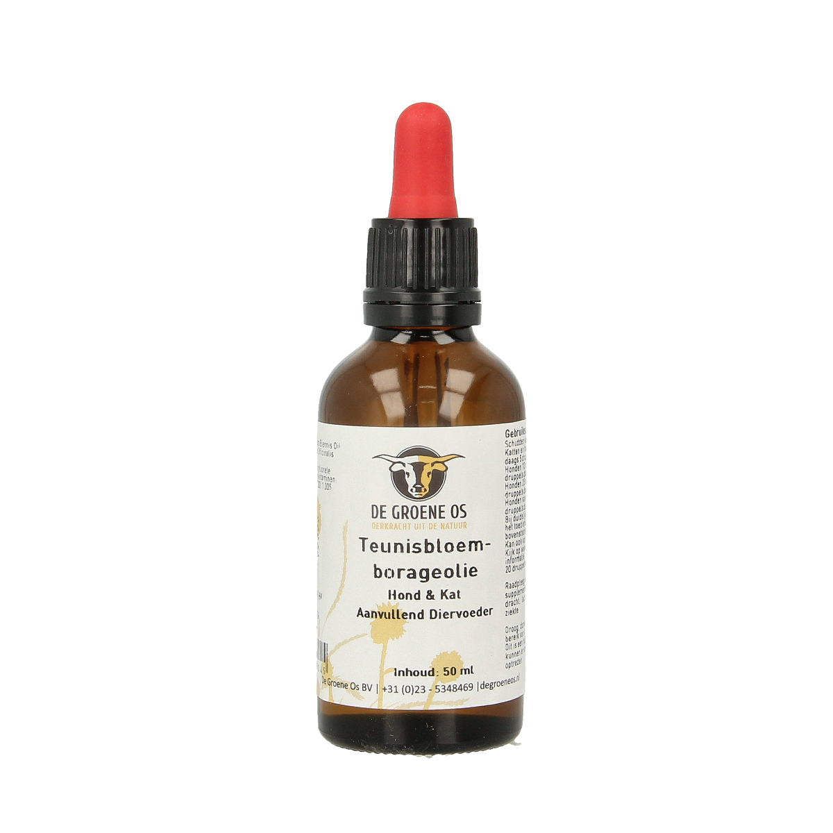 Groene Os Teunisbloem Borage olie voedingssupplement voor honden en katten, 50ml, natuurlijke diergezondheid ondersteuning.