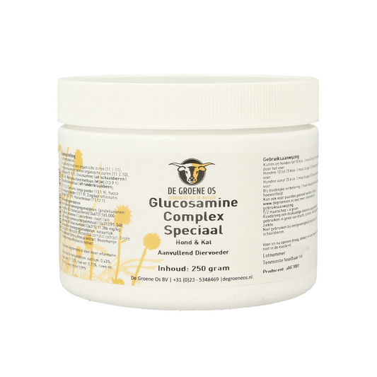 Groene Os Glucosamine complex voedingssupplement voor honden en katten, 250 gram, met natuurlijke ingrediënten voor gewrichtsgezondheid