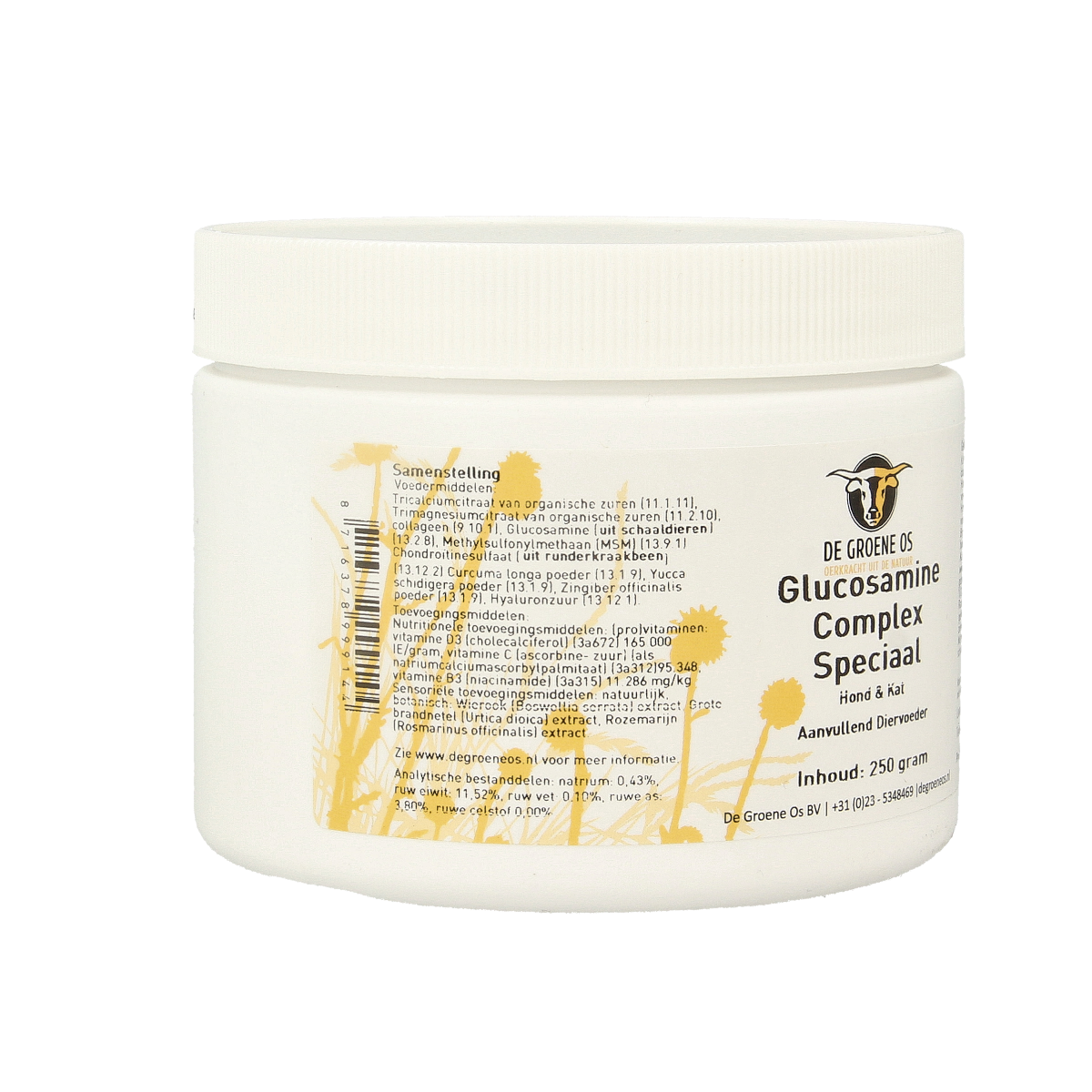Groene Os Glucosamine complex voedingssupplement voor hond en kat, 250 gram, met natuurlijke ingrediënten, voor gewrichtsondersteuning