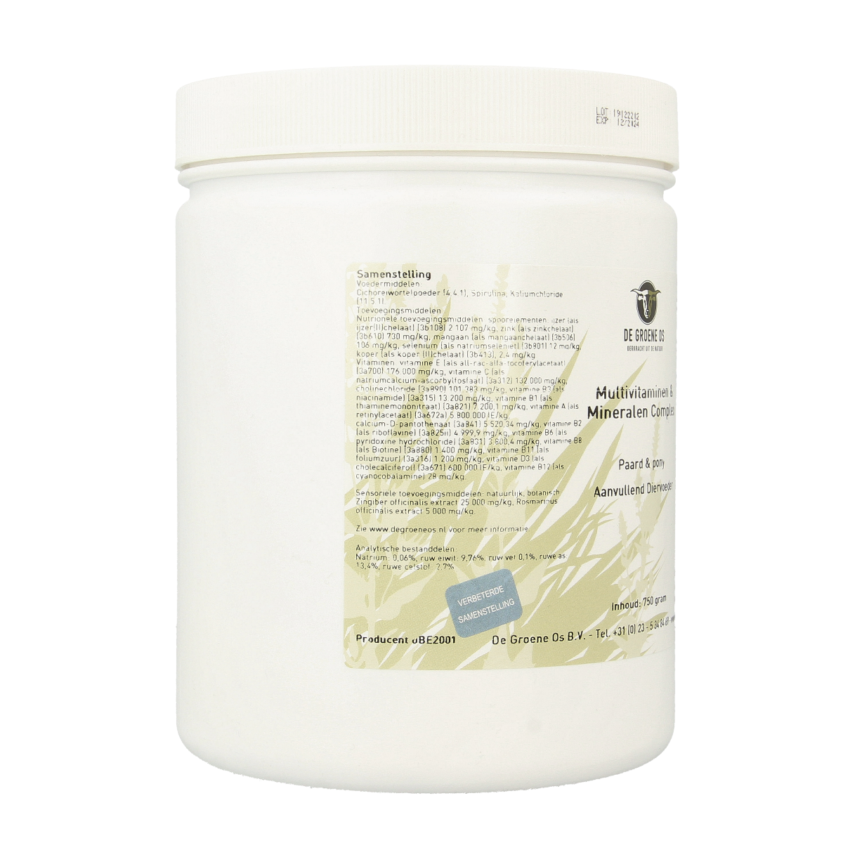 Groene Os multivitamine en mineralen complex voor paard en pony, 750 gram voedingssupplement in groene verpakking