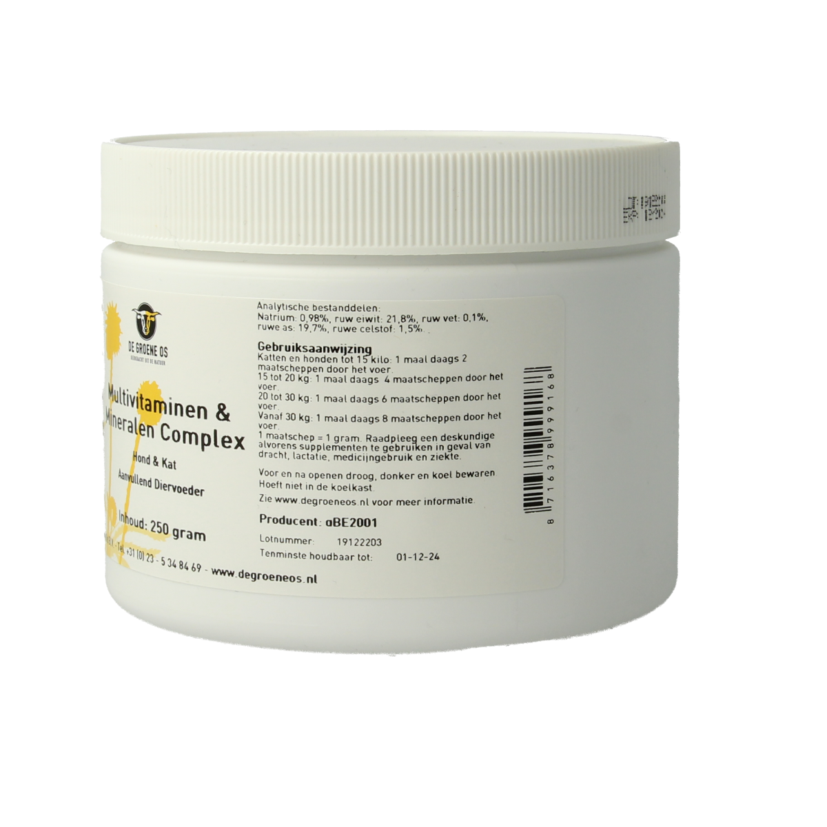 Groene Os multi vitamine en mineraal supplement voor hond en kat, 250 gram, voedingssupplement voor dieren.