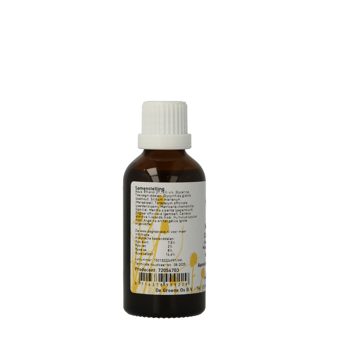 Groene Os Menta complex voedingssupplement voor honden en katten, 50ml fles, natuurlijke dierensupplement with mint flavor.