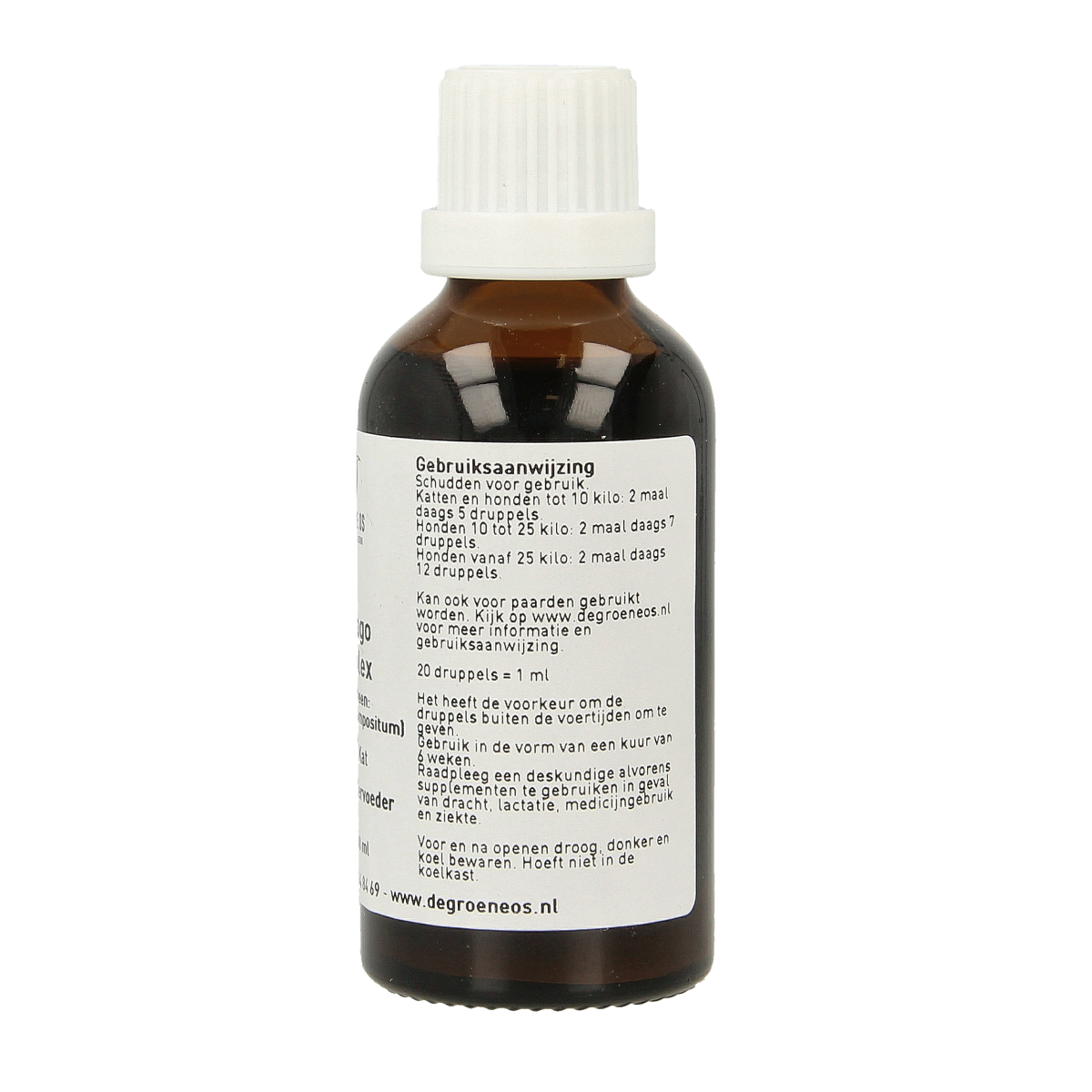 Groene Os Solidago complex voedingssupplement voor honden en katten in 50ml fles, met gedroogde planten en voedingsstoffen
