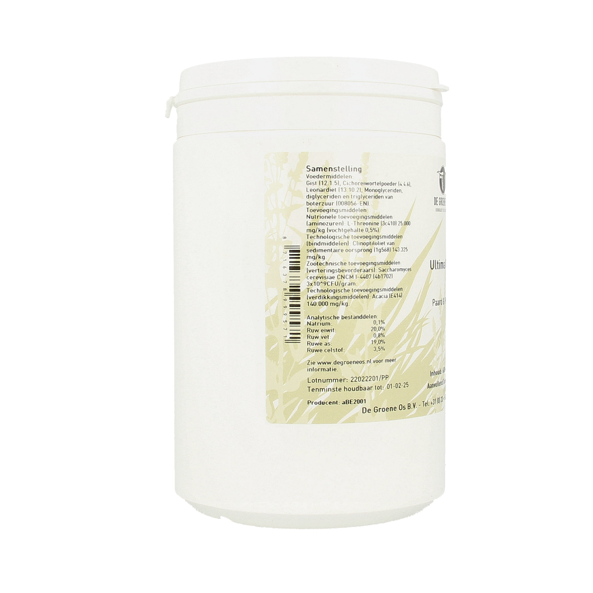 Groene Os Ultimaflor paard/pony voedingssupplement in 600g packaging, natural supplement for horse and pony health.