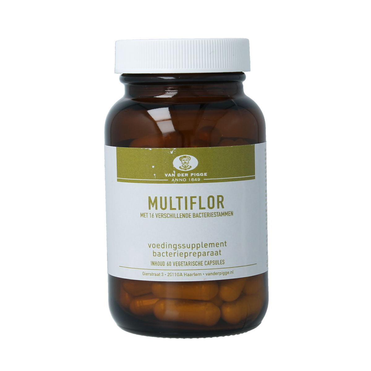 van der Pigge Multiflor 60 capsules of micro-organisms, natural supplement with green capsules, designed to support gut health