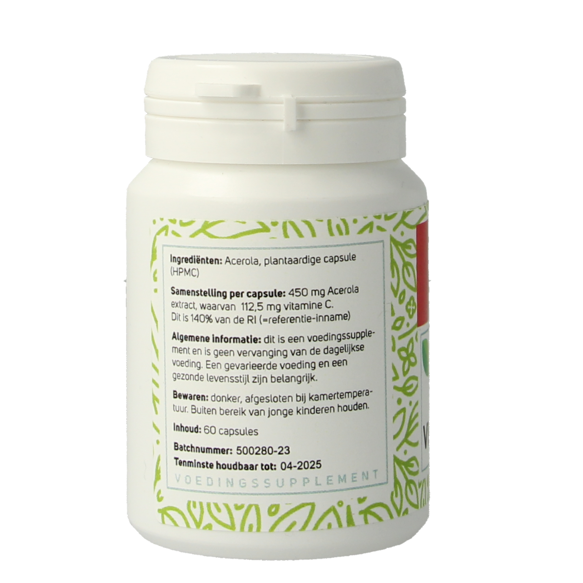 Biodream Vitamine C from acerola in a bottle of 60 capsules, dietary supplement, natural vitamin C source, eco-friendly packaging