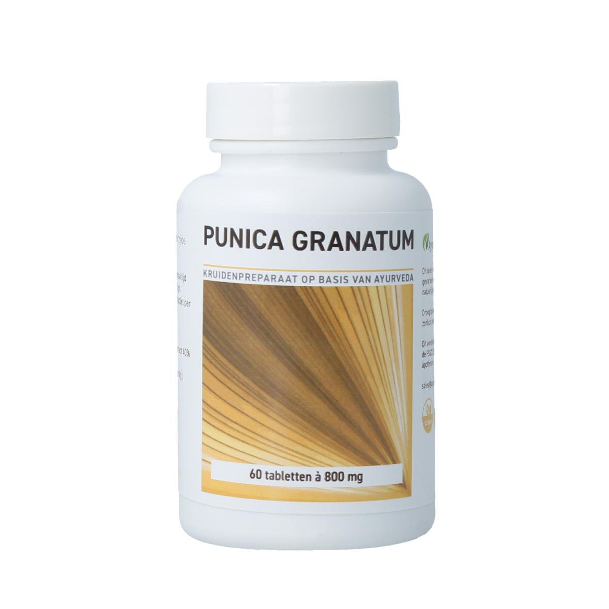 Ayurveda Health Granaatappel Punica Granatum herbal supplement tablets in a bottle with label, natural health product.