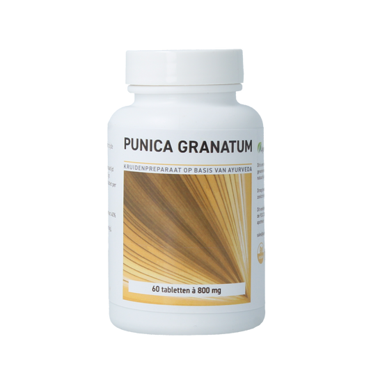 Ayurveda Health Granaatappel Punica Granatum herbal supplement tablets in a bottle with label, natural health product.