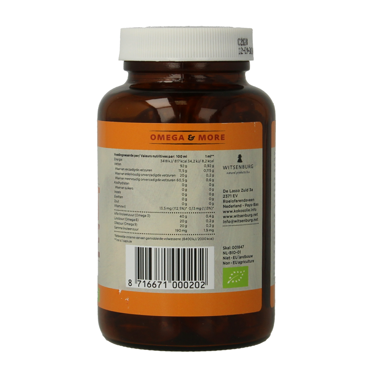 Omega & More Perfect Balance Bio Vetzuren softgels, dietary supplement with omega fatty acids, in a clear bottle