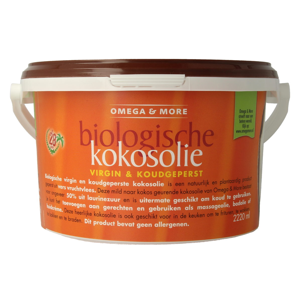 Omega & More extra virgin organic coconut oil in a 2220ml bottle, natural and pure coconut oil for cooking and skincare.