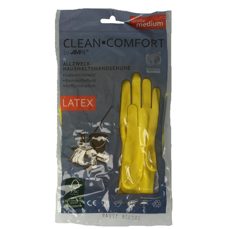 Yellow CLEAN-COMFORT household gloves in size M, single pair, designed for cleaning and household tasks.