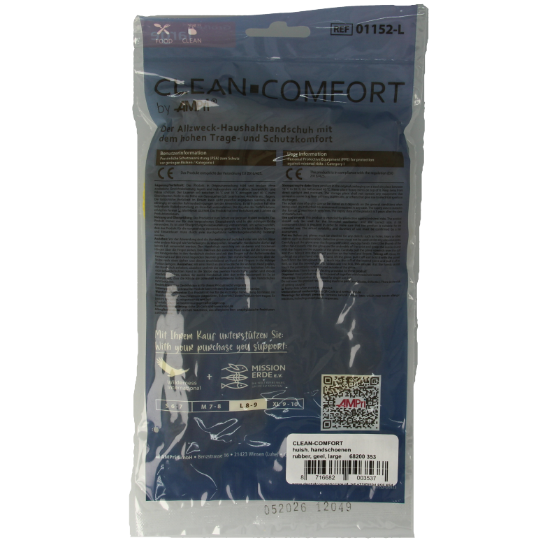 Yellow CLEAN-COMFORT household gloves in size L, pair of durable rubber gloves for cleaning tasks.