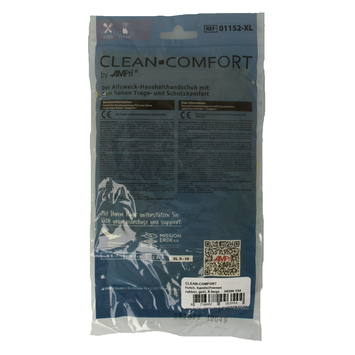 Yellow CLEAN-COMFORT household gloves in XL size, pair of durable rubber cleaning gloves for household chores