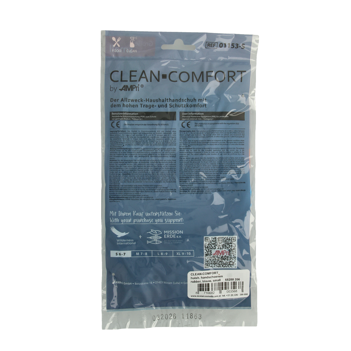 Blue CLEAN-COMFORT household gloves size S, pair, made of durable material, suitable for cleaning tasks.