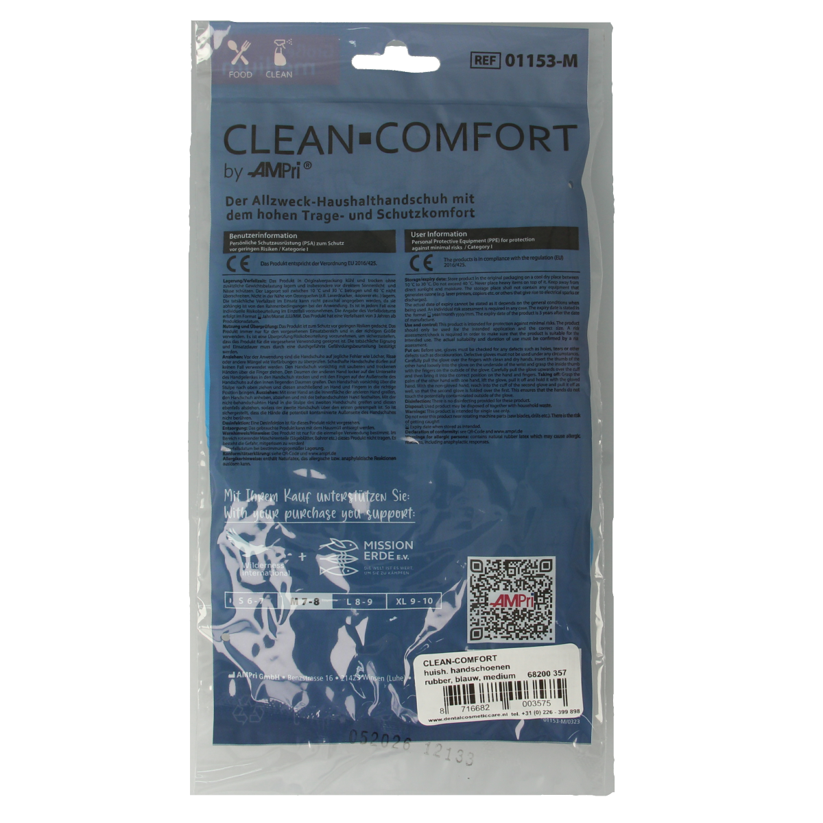 Blue CLEAN-COMFORT household gloves in size M, pair of durable rubber gloves for cleaning tasks.