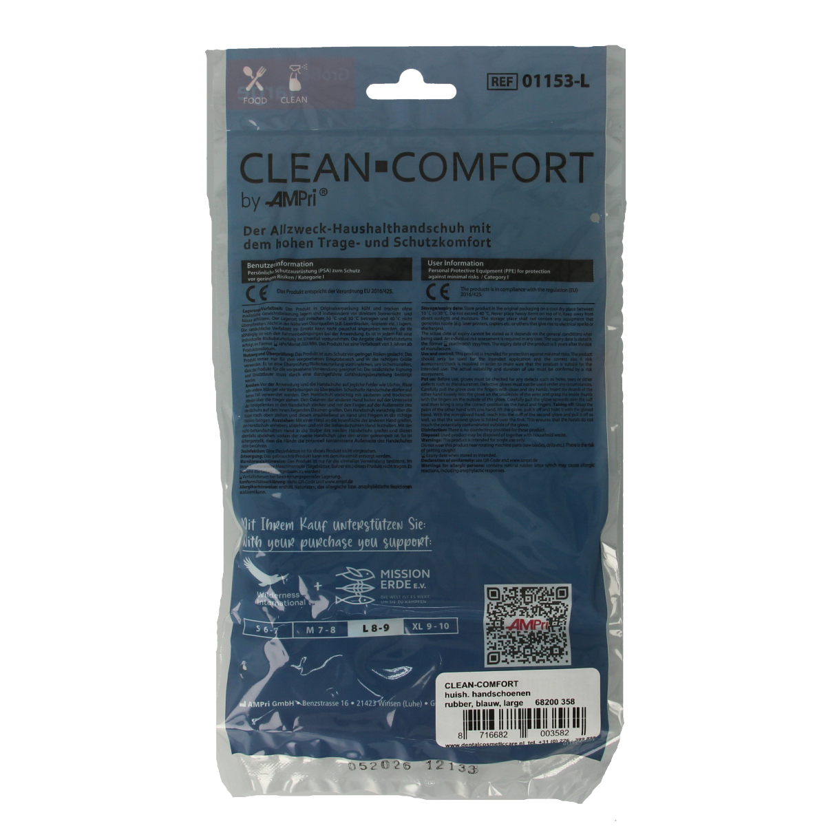 Blue CLEAN-COMFORT household gloves in size L, pair of durable rubber handschoenen for cleaning and household chores.