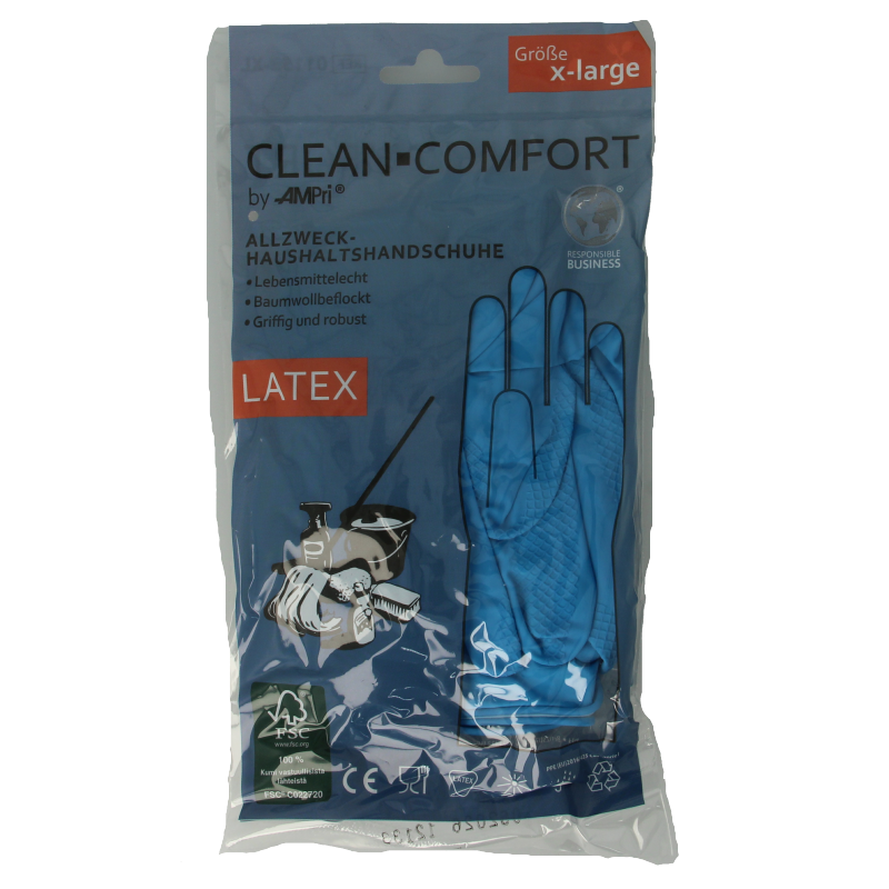 Blue CLEAN-COMFORT household gloves in XL size, pair of durable rubber gloves for cleaning and household tasks.