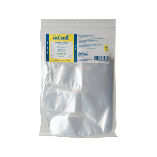 Duoprotect disposable household gloves, smooth finish, pack of 100, for cleaning and household tasks.