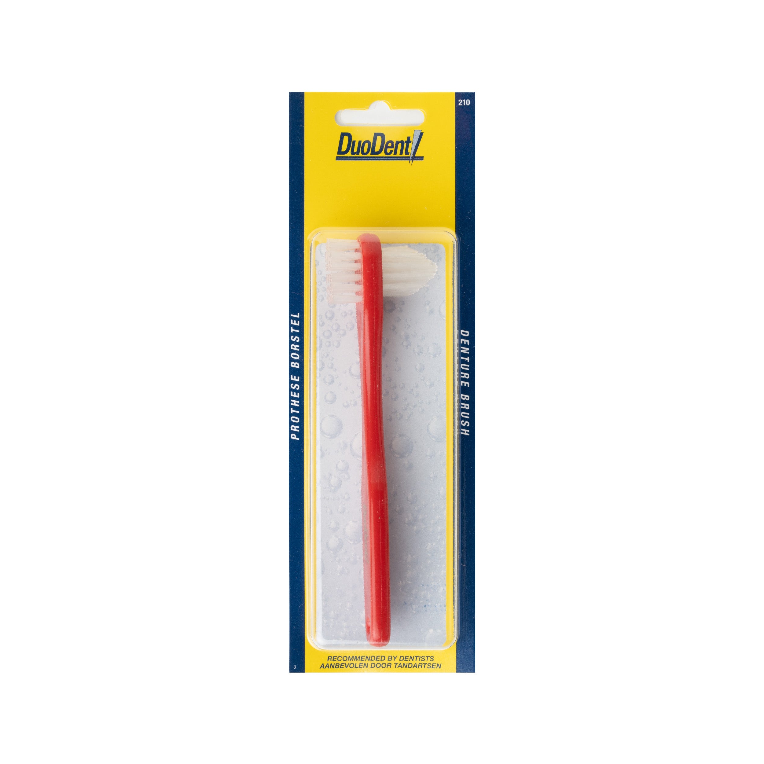 Duodent Prothese borstel for cleaning dental prostheses, single brush with handle, designed for maintaining dentures.