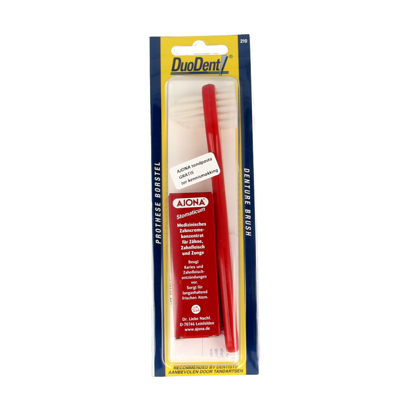 Duodent Prothese borstel for cleaning dentures, showing a white toothbrush with soft bristles designed for prostheses.