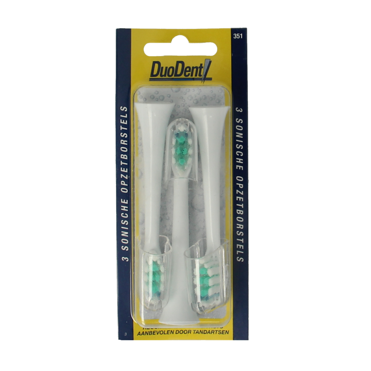 Duodent Replacement opzetborstels for 350 sonic toothbrushes, set of 3, with soft bristles and white color, suitable for electric cleaning