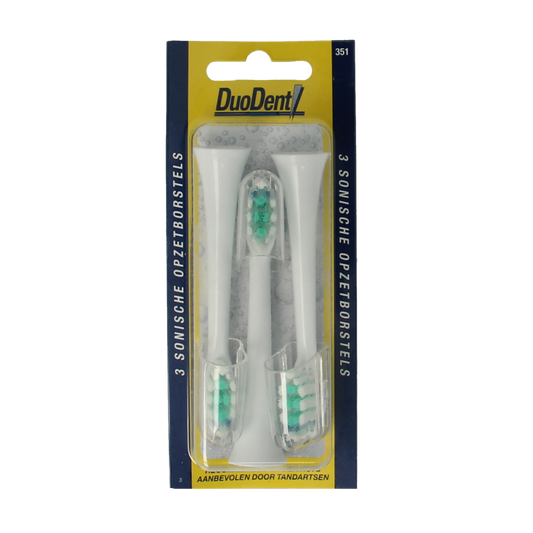 Duodent Replacement opzetborstels for 350 sonic toothbrushes, set of 3, with soft bristles and white color, suitable for electric cleaning