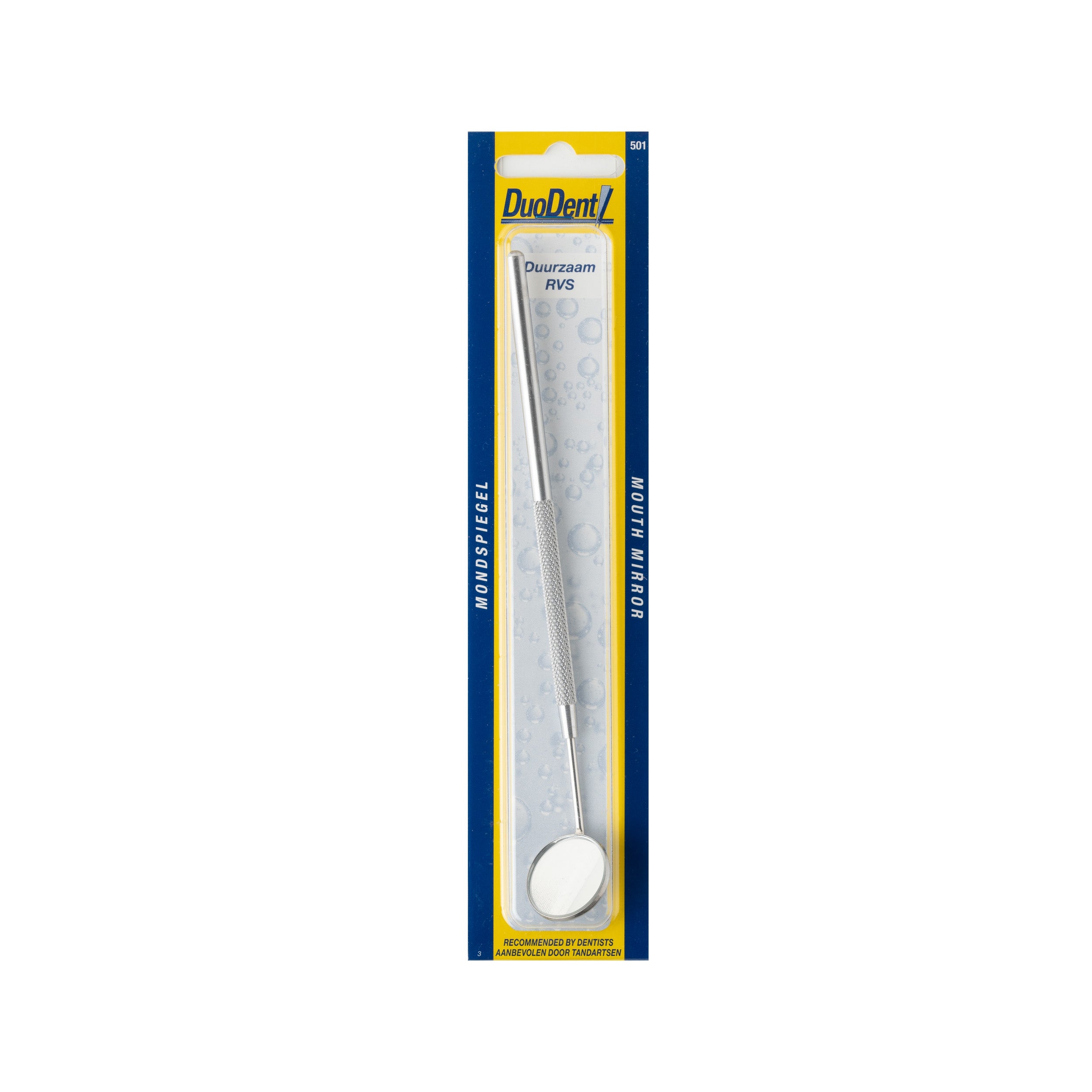 Duodent dental mirror for oral hygiene and brushing check, single piece, compact mouth mirror with brand logo visible.