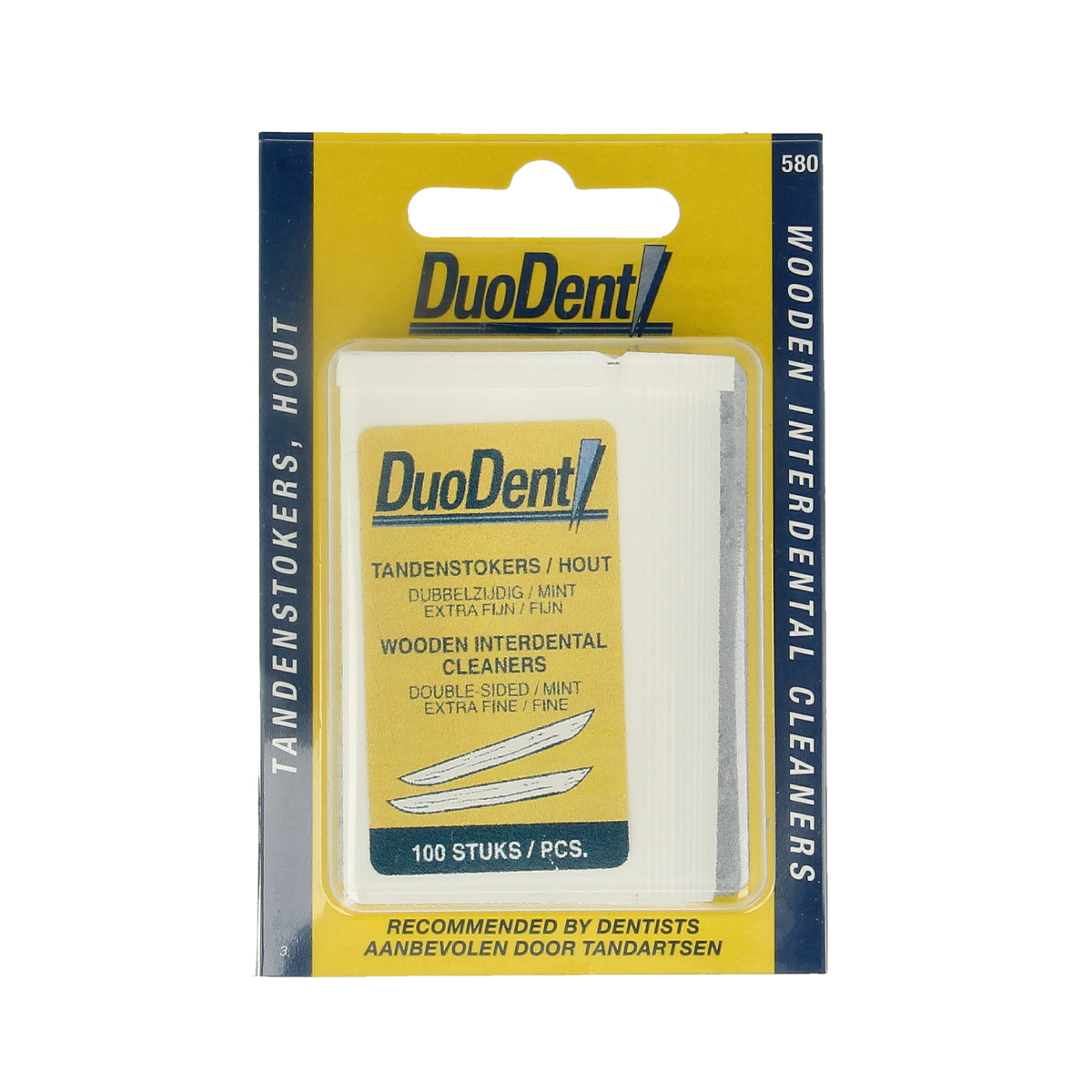 Duodent wooden double-sided dental floss picks, fine and extra fine, with 100 sticks for oral hygiene and interdental cleaning