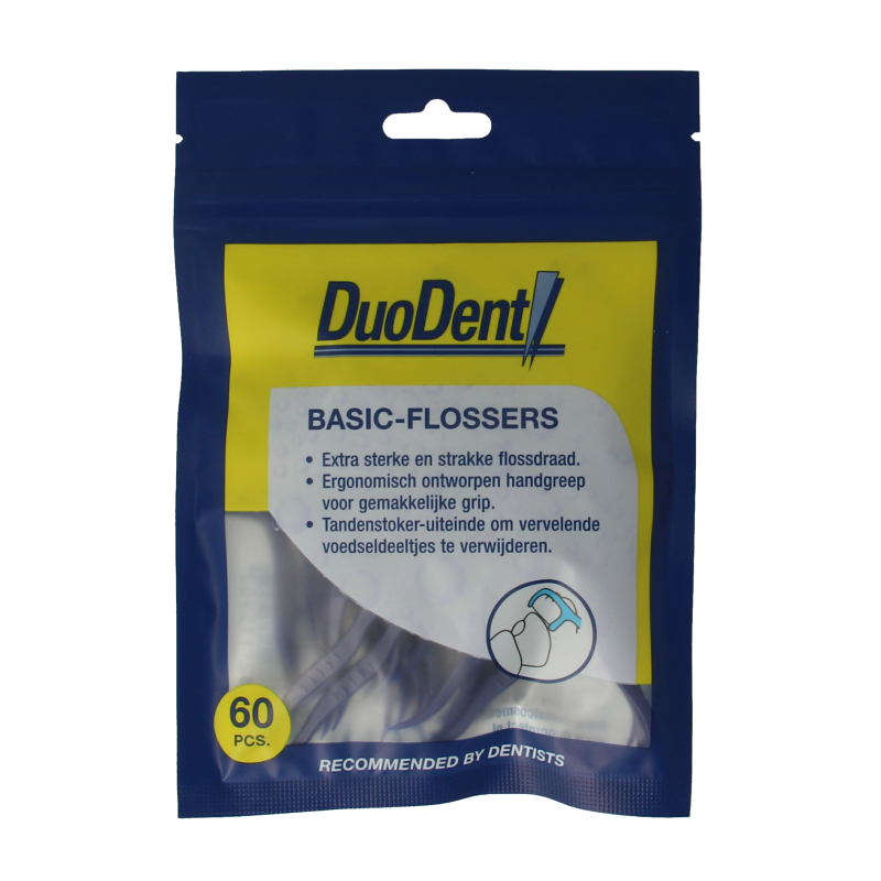 Duodent Basic flossers and toothpicks in a pack of 60, dental cleaning tools with ergonomic handles, for effective oral hygiene.