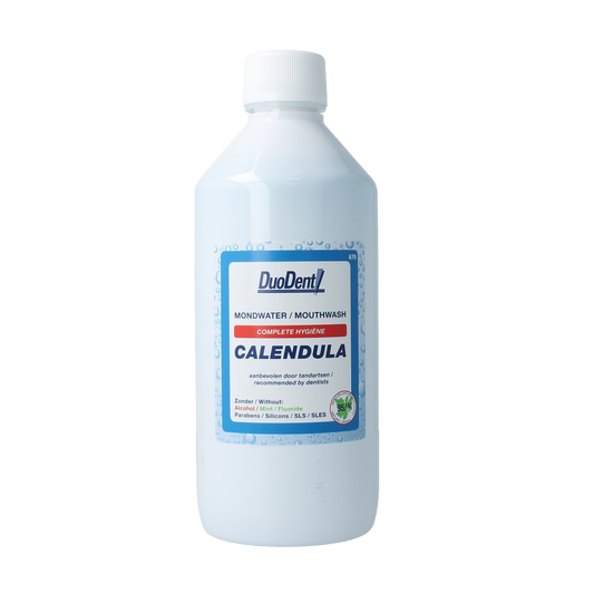 Duodent Mondwater calendula bottle, 500ml, mouthwash containing calendula for oral freshness and soothing relief.