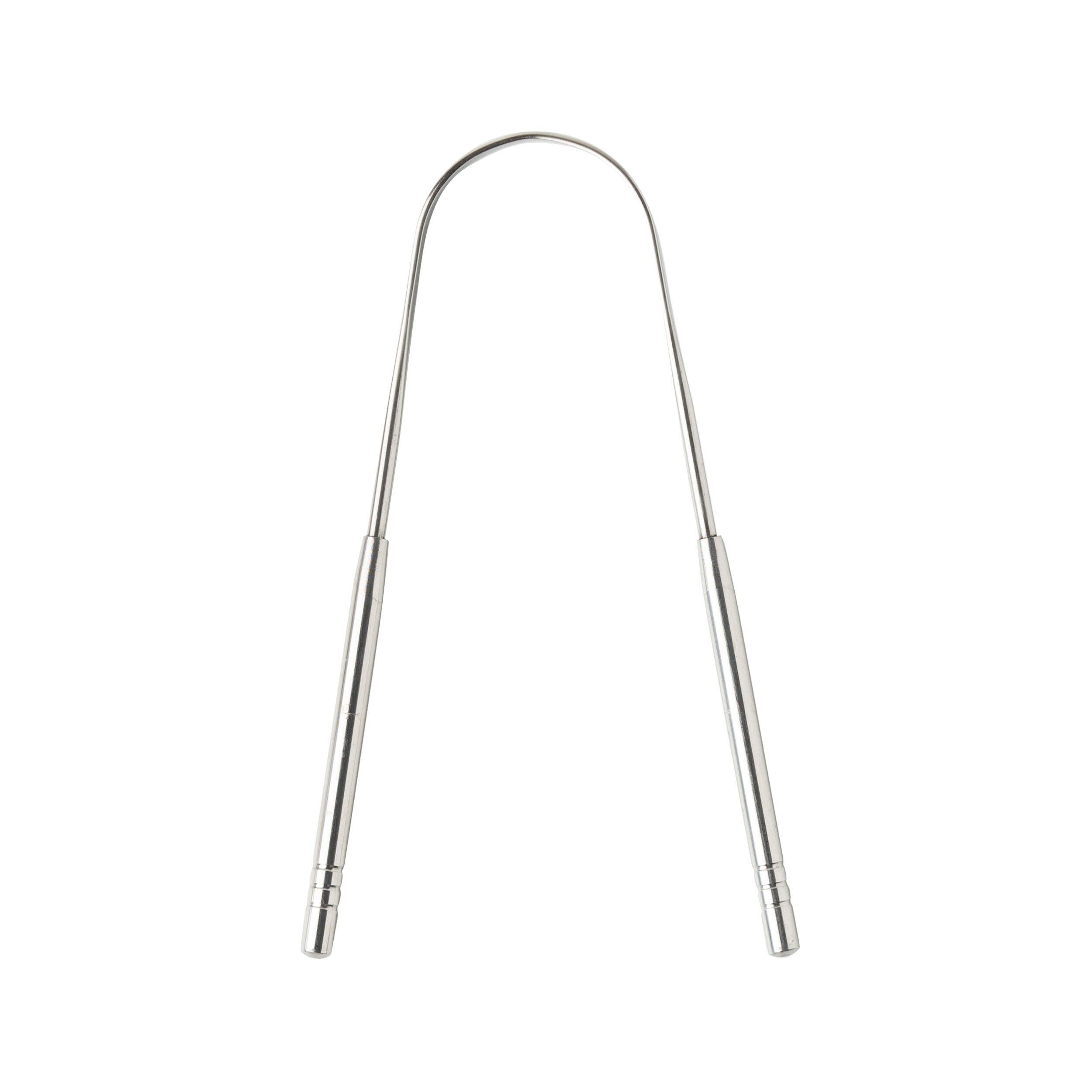 Duodent RVS tongue cleaner for oral hygiene and brushing control, single stainless steel tongue scraper with handle.