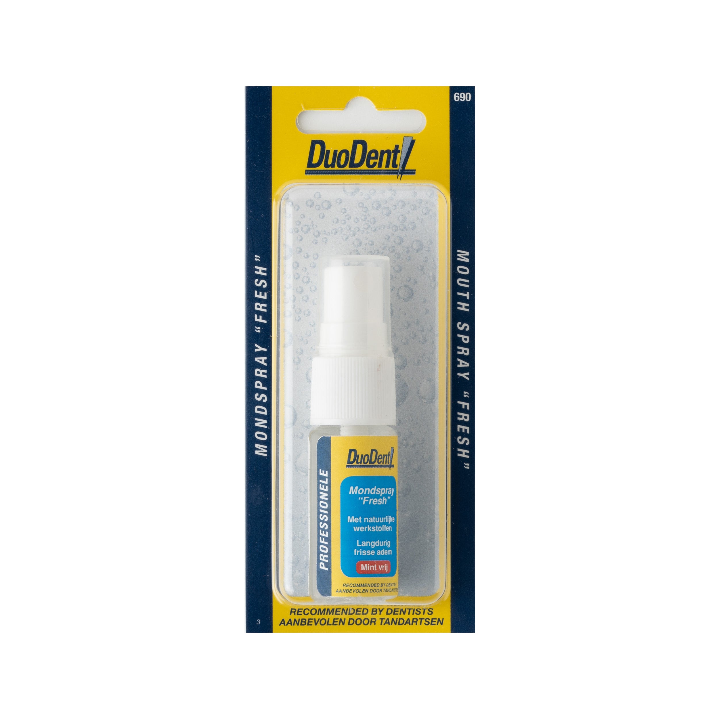 Duodent Fresh Mint Mouth Spray in 11ml bottle, dental hygiene and breath freshening product from Duodent.