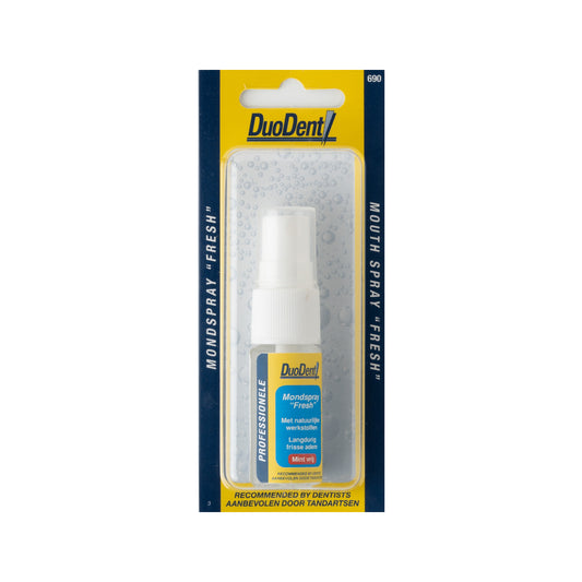 Duodent Fresh Mint Mouth Spray in 11ml bottle, dental hygiene and breath freshening product from Duodent.