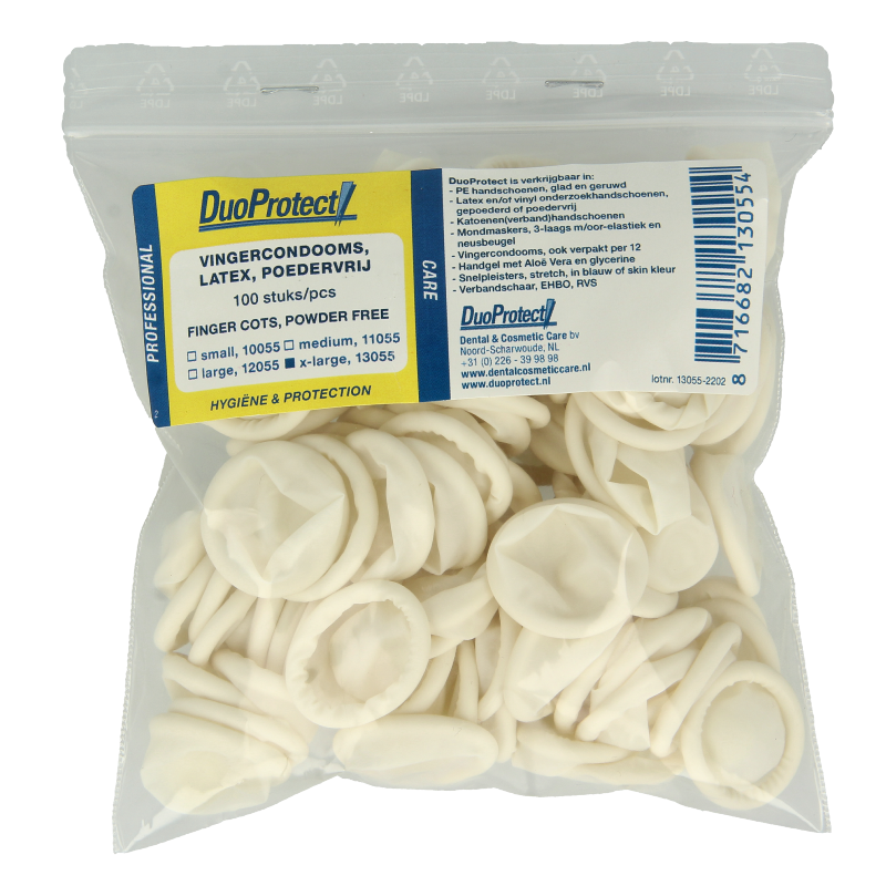 Duoprotect XL finger condom medical gloves and protective clothing, 100-pack, sterile and disposable.