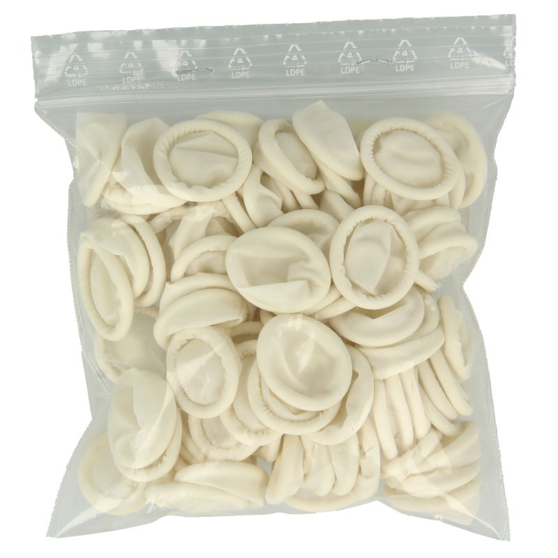 Duoprotect XL medical finger cots, 100-pack, protective gloves for medical use, white rubber finger covers.