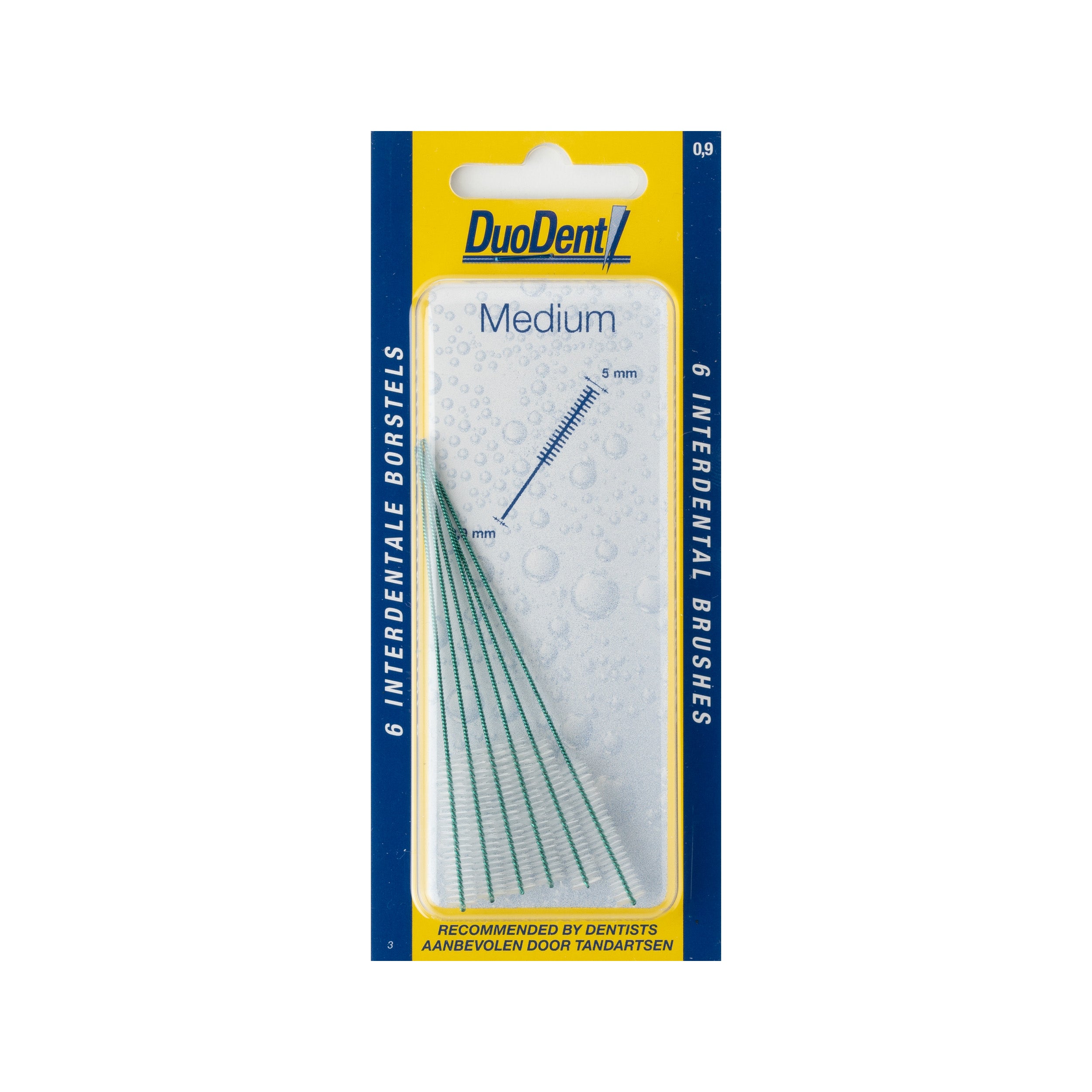 Duodent interdental brush medium 0.9mm, pack of 6, for effective cleaning between teeth, from Duodent Tandenstokers en Ragers series.