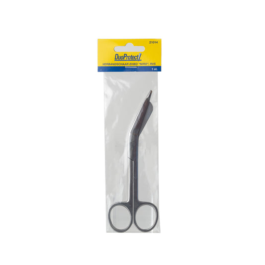 Duoprotect Verbandschaar 14.5 cm staalwaren, sharp cutting tool for bandages, in a close-up view with stainless steel blades