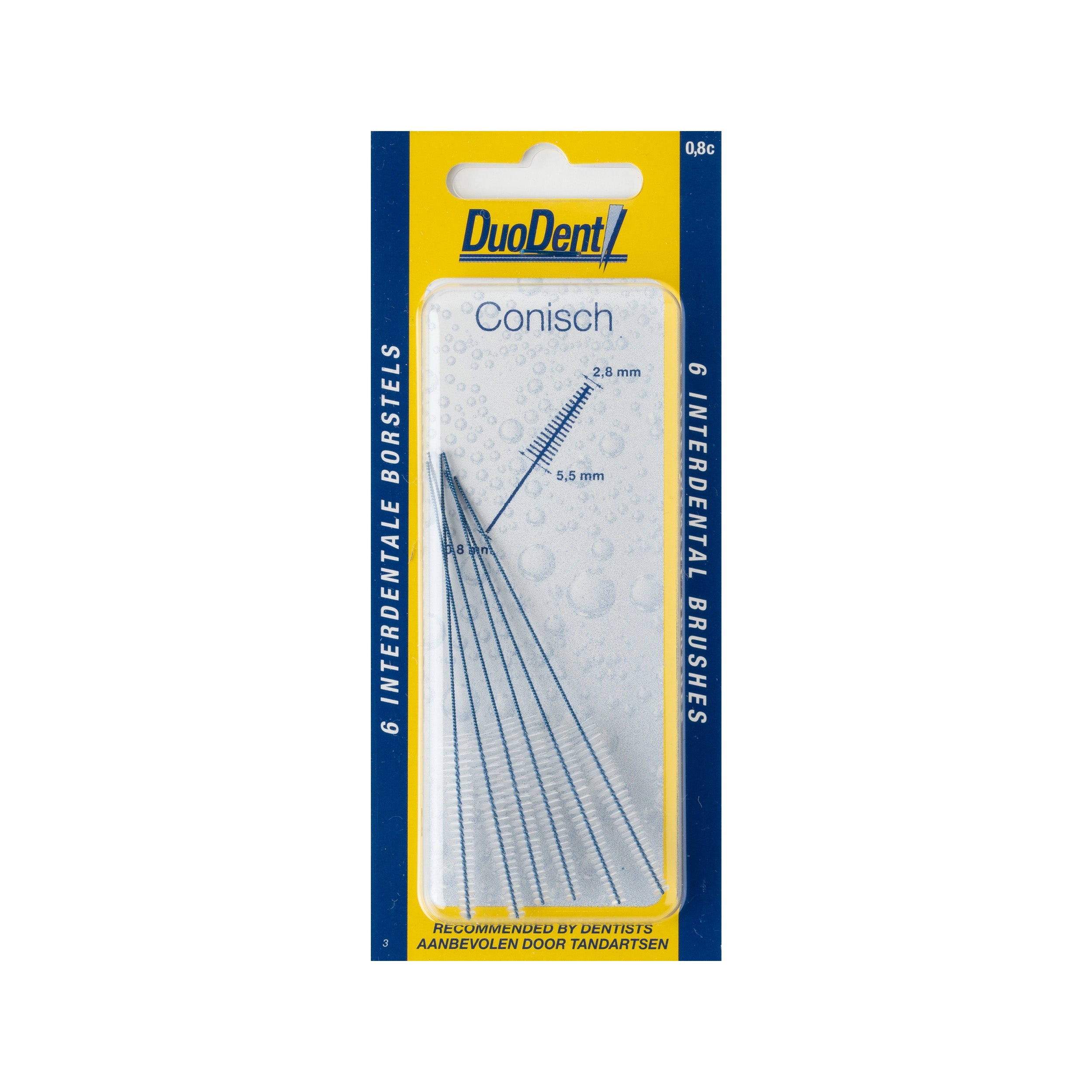 Duodent conical interdental brush 2.8mm, set of 6, for effective cleaning between teeth, part of Duodent Tandenstokers en Ragers line.
