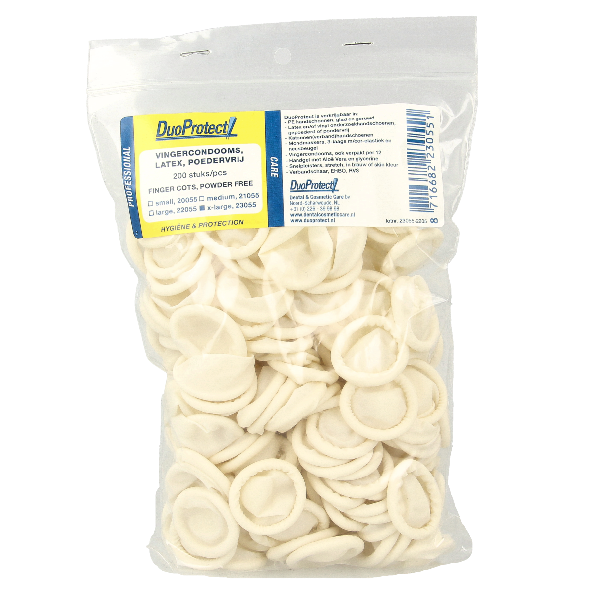 Duoprotect XL medical finger condoms, protective gloves, 200-pack, flexible and sterile for medical use.