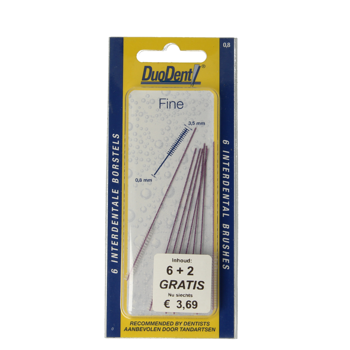 Duodent Interdentale borstels fine, set of 8, for dental cleaning and interdental hygiene, shown in the image.