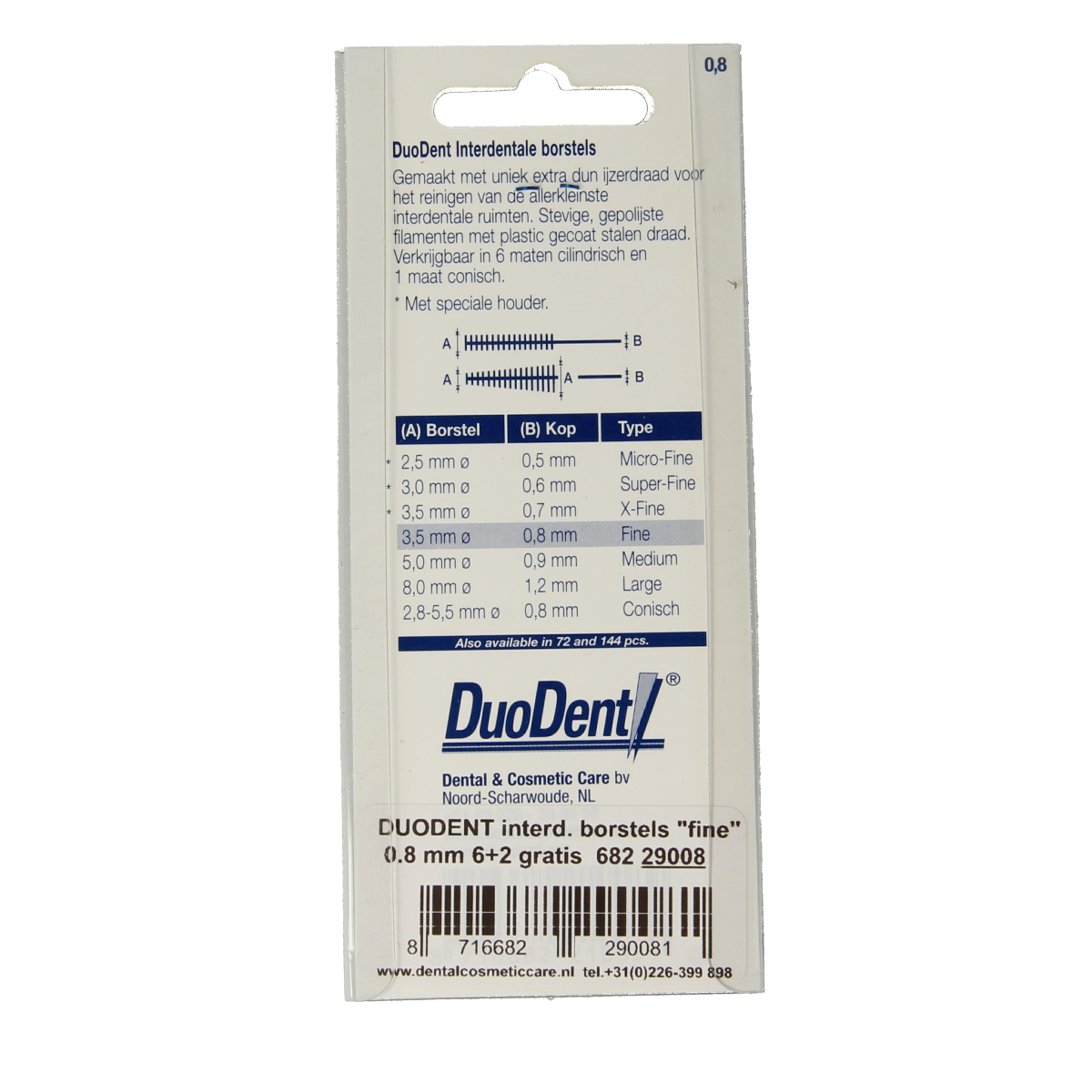 Duodent Interdentale borstels fine, set of 8, for cleaning between teeth with interdental brushes by Duodent.