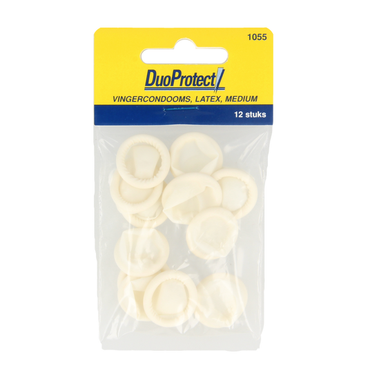 Duoprotect size M medical finger condoms, pack of 12, protective gloves for medical use and hygiene purposes.