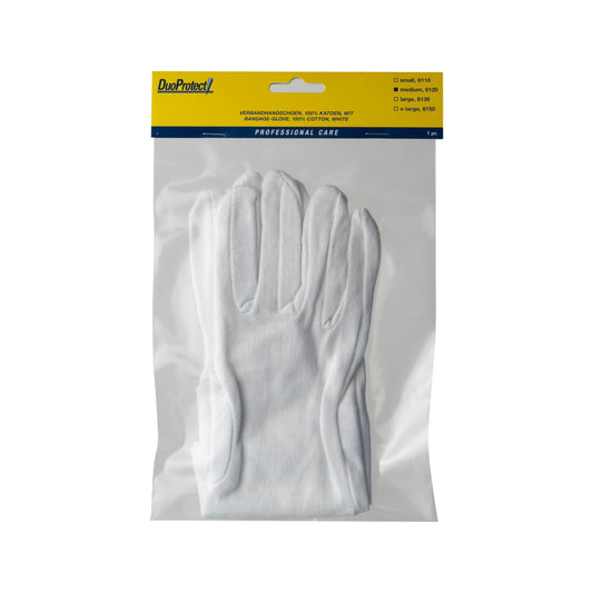 Duoprotect katoen huishoudhandschoenen maat M, pair of cleaning gloves with durable cotton material, perfect for household chores.