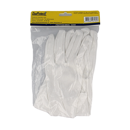 Duoprotect katoen huishoudhandschoenen maat L, 1 paar, lightweight white cotton cleaning gloves showing textured palms