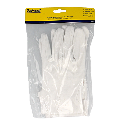 Duoprotect katoen huishoudhandschoenen in maat XL, 1 paar, showing white cotton gloves suitable for household cleaning tasks.