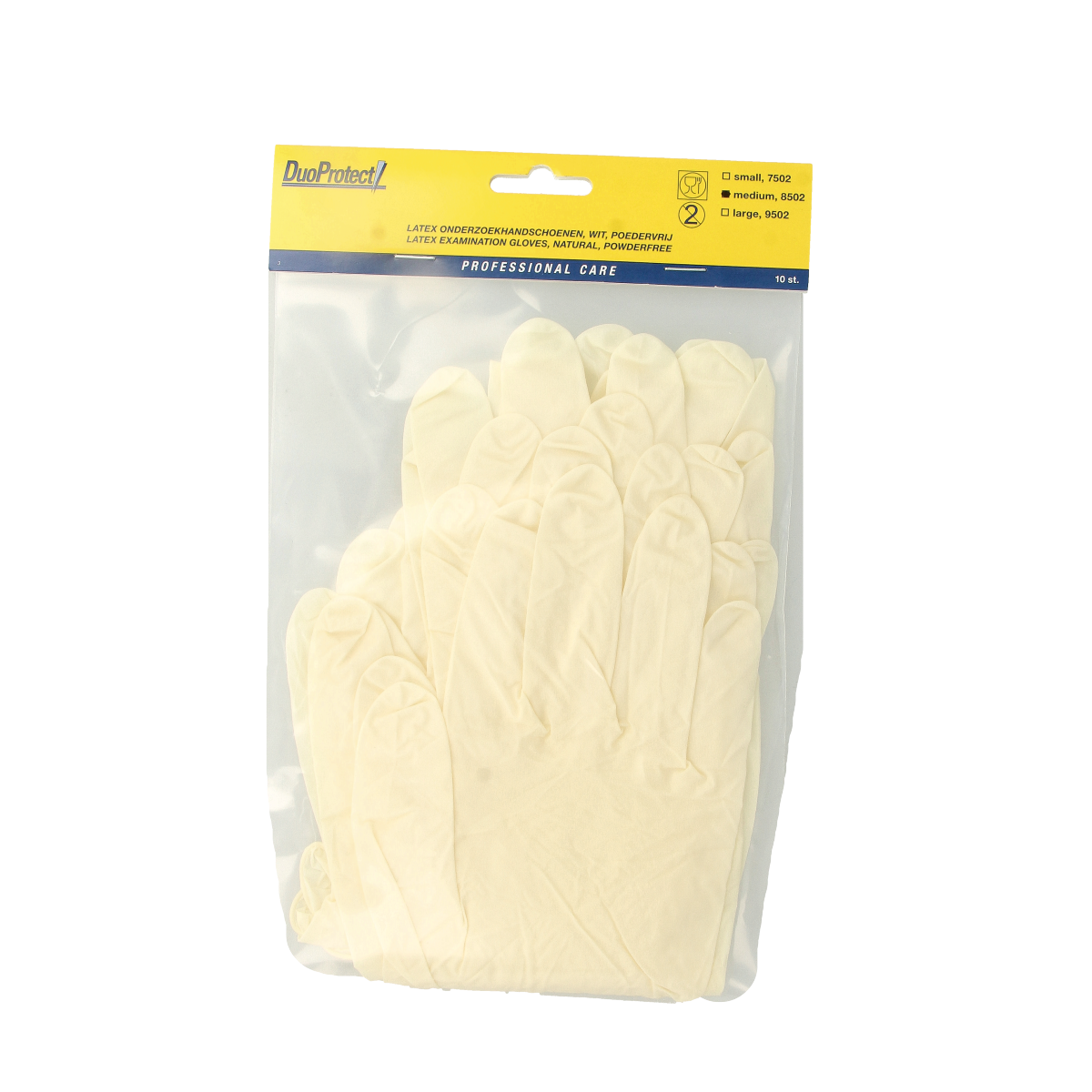 Duoprotect latex powder-free medical gloves in medium size, pack of 10, designed for protective and medical use